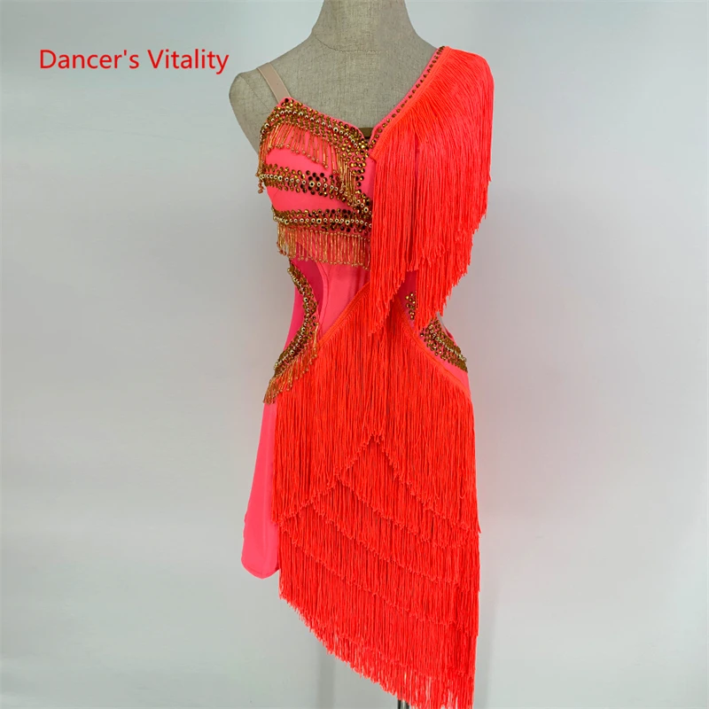 Latin Dance Competition Costume Fringe Dress for Women Customzied Rumba