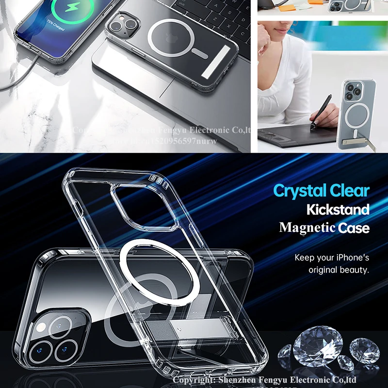 Magnetic Phone Case with Kickstand and Crystal Clear Stand Cover