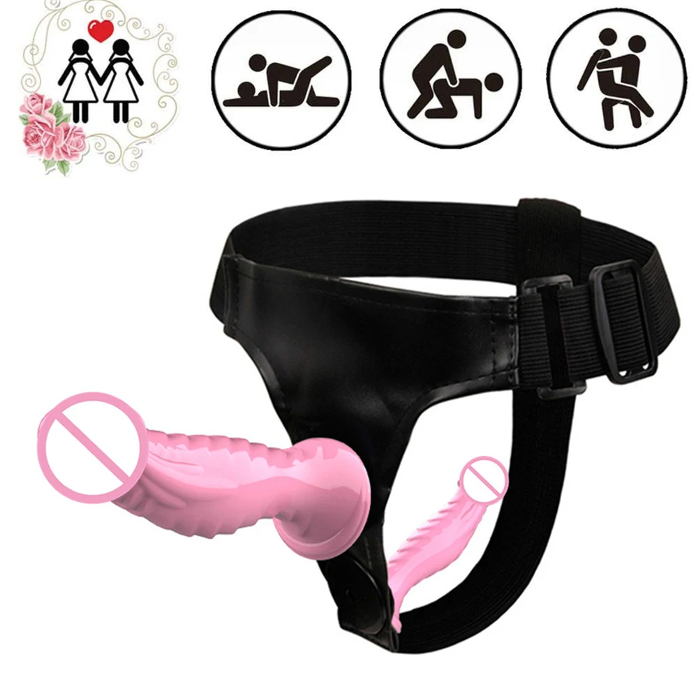 Double Realistic Dildo Soft Strapon Dick Ultra Elastic Harness Belt Strap On Penis Sex Toys for Woman Lesbian