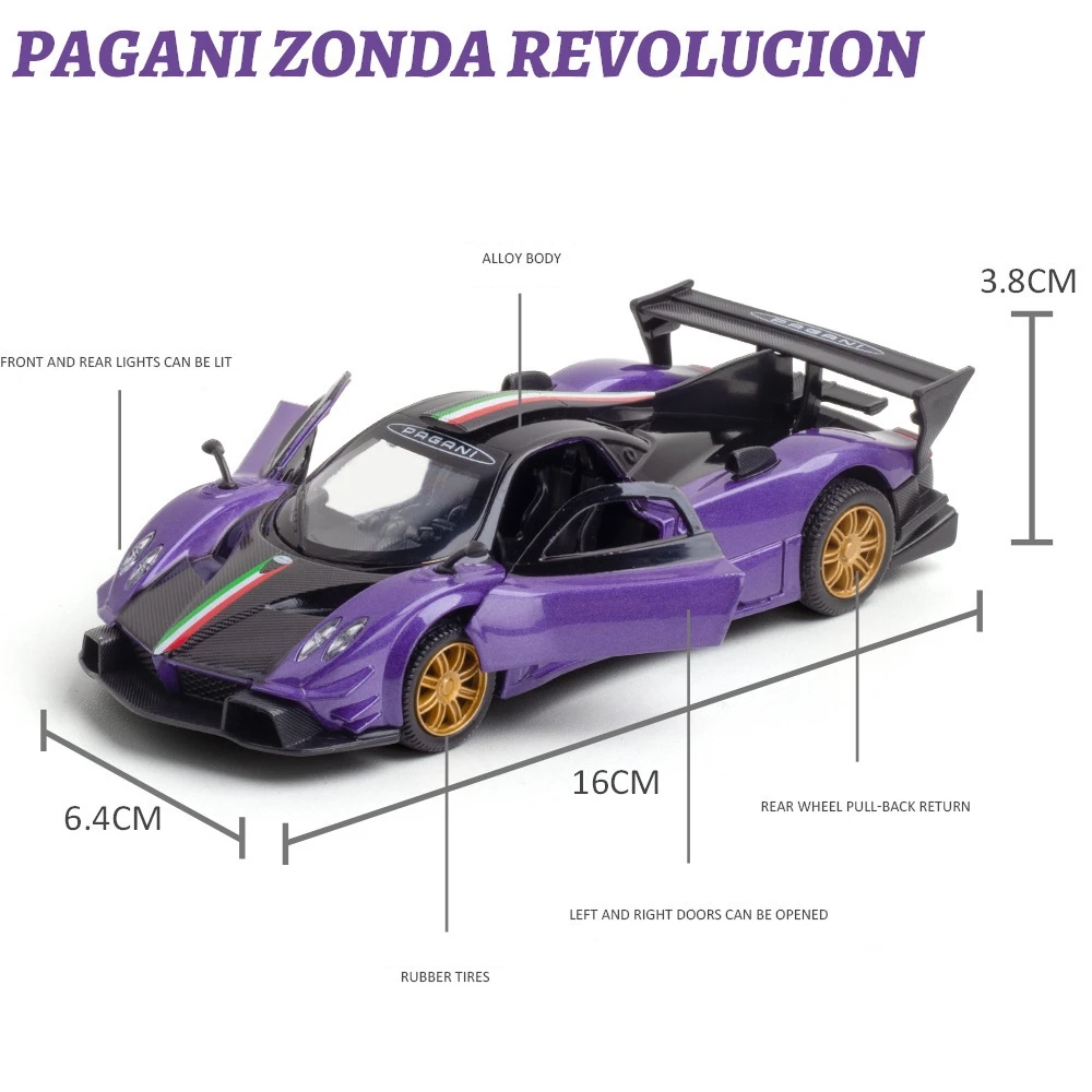 1/32 Pagani Huayra Roadster Zonda Dinastia Miniature Toy Car JKM Diecast Super Sport Model Sound & Light Collection Pull Back 6
