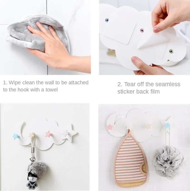 Creative Small Fresh Cloud Moon Traceless Hook Wall Mounted Living Room Key Bag Plastic Storage Rack Bathroom Towel Storage Hook