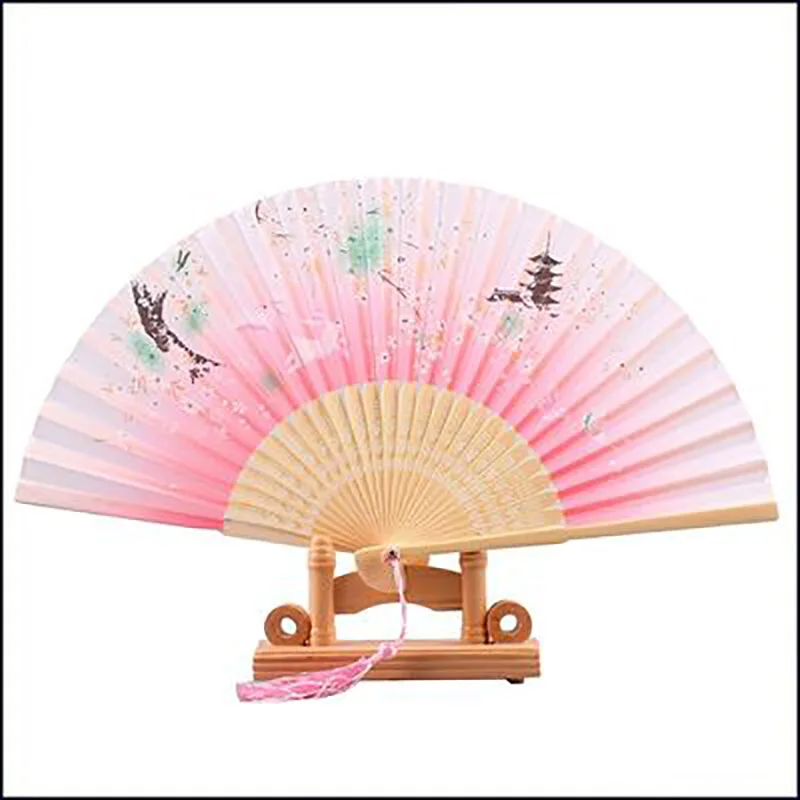Chinese Style Ancient Vintage Ladies Cheongsam Folding Fan, Hanfu Dance Hand Fan, Tassel Gifts, Wedding Party Decoration