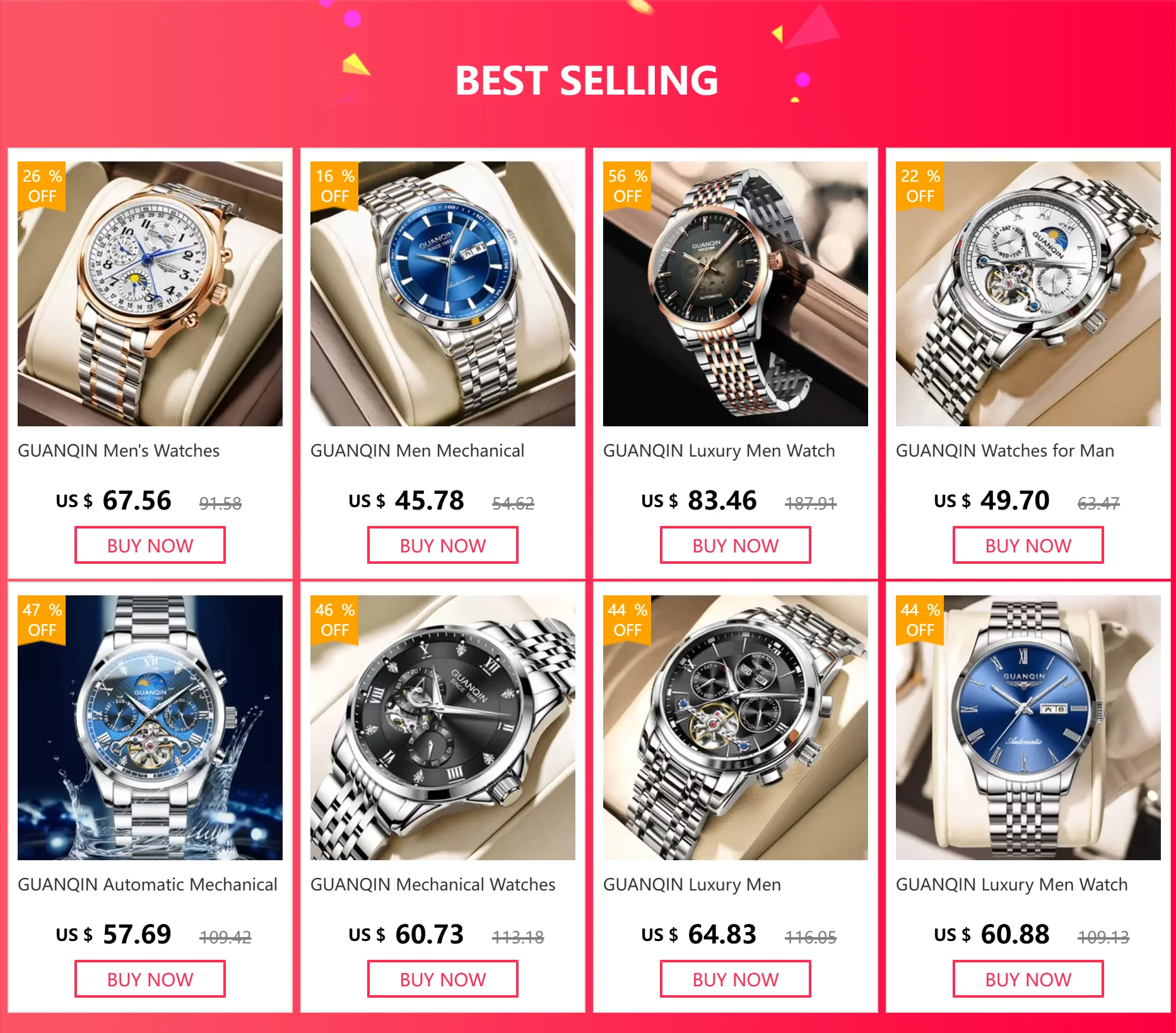 GUANQIN Orologio meccanico automatico originale da uomo, 42 mm, quadrante grande, scheletro, data, settimana, orologi da polso da uomo di lusso di alta marca_voghion.com