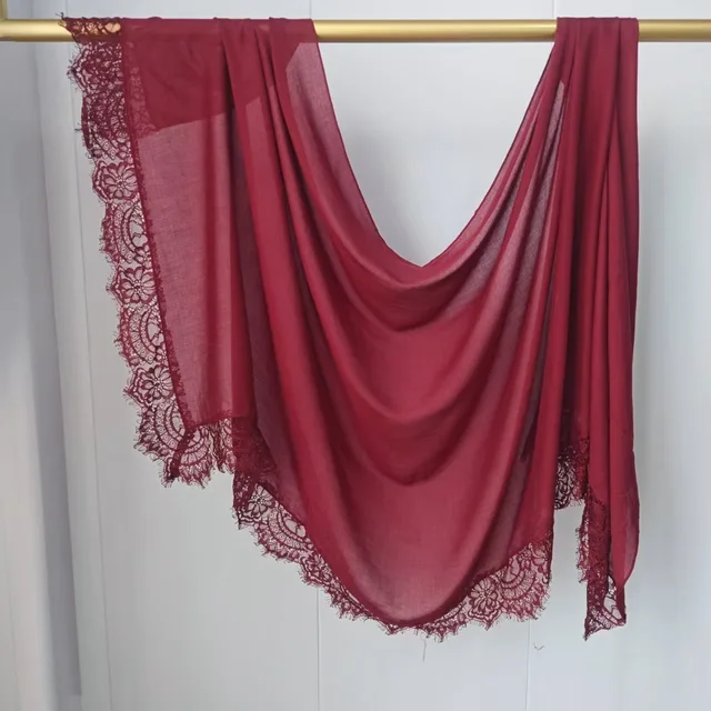 Hijab Ramadan en Rayonne, Coton et Modal, avec bordure en dentelle, Turban respirant, Châle uni en coton, Foulard pour femmes