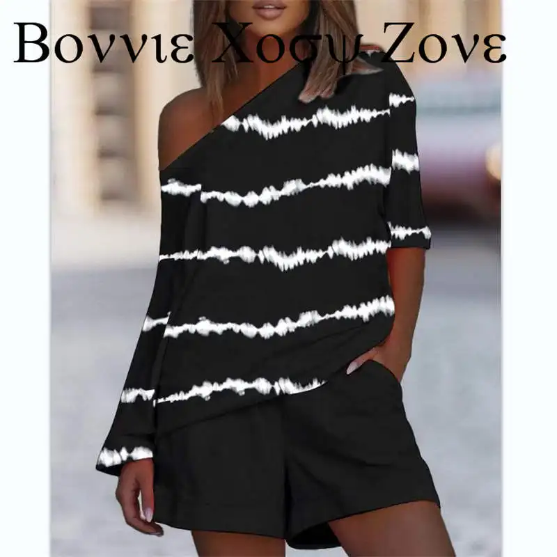 

Женский спортивный костюм, летний женский комплект из топа с круглым вырезом и принтом в виде краски, с косым вырезом и шорт