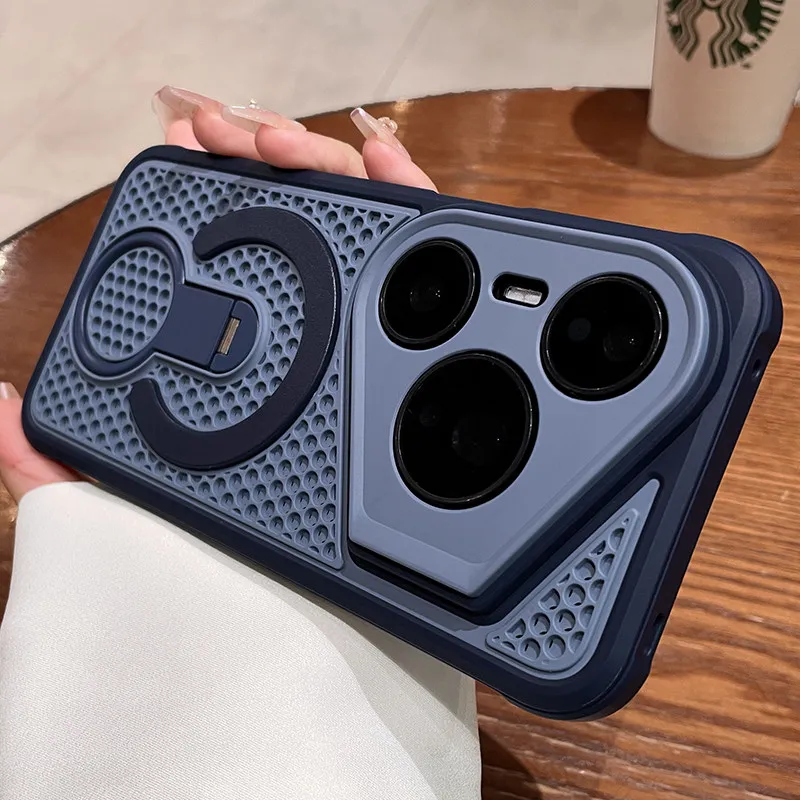 Magnetic 360° Ring Case with Honeycomb Heat Dissipation and PC Skin Feel Cover