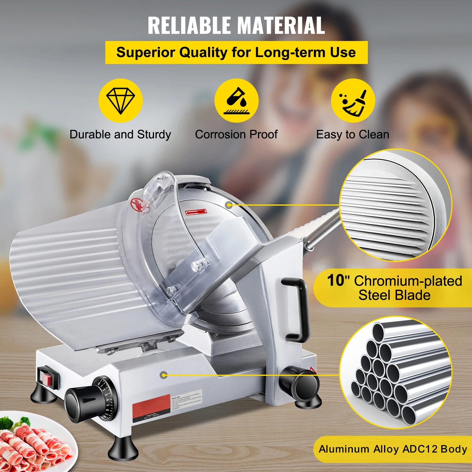 Electric Meat Slicer with Carbon Steel Blade for Home and Commercial Use