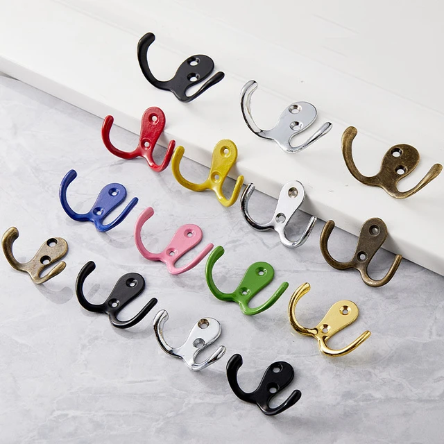 2PCS Heavy Duty Double Prong Coat Hooks Colorful Robe hooks Wall Mounted  for Hanging Coat,Bag,Scarf,Towel,Hat,Key,Cup - AliExpress