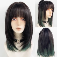  XIYUE Long Straight Black Wig With Bang Synthetic Wigs for Women Heat Resistant Natural Hair for Daily Halloween Cosplay Party 