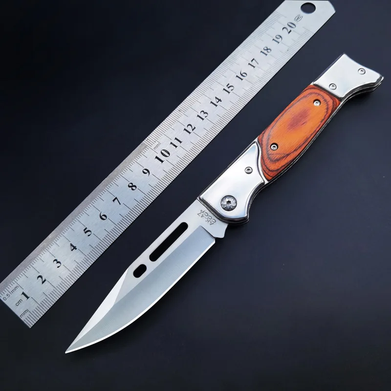 

Hot Selling Portable Outdoor Mountaineering Pocket Knife With Colorful Wooden Handle Self-Defense Mini Car Folding Fruit Knife