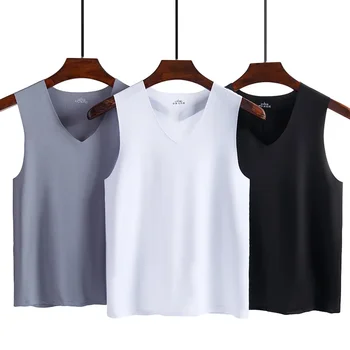 Undershirts Men's Underwears Summer Vest Men Traceless Ice Silk Tank Top Slim Fit Sports Fitness Sleeveless Breathable Singlet 3