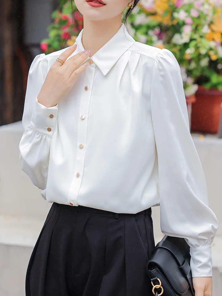QOERLIN Women's Button Down Shirt Classic Long Sleeve Collared Tops Work Office Chiffon Blouse Elegant White Shirt Bussiness Top [fila]men collared shirt