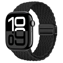 Nylon Braided Magnetic Strap for Apple Watch - Comfortable and Stylish Design (Wave black)
