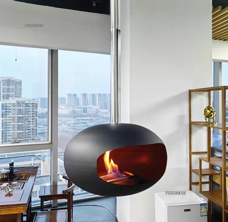 เตาผิงแขวนในร่ม บรรยากาศหรูหรา เตาผิงศิลปะสร้างสรรค์ เตาผิงไฟจริง สำหรับตกแต่งบ้านและวิลล่า ให้ความอบอุ่น 1