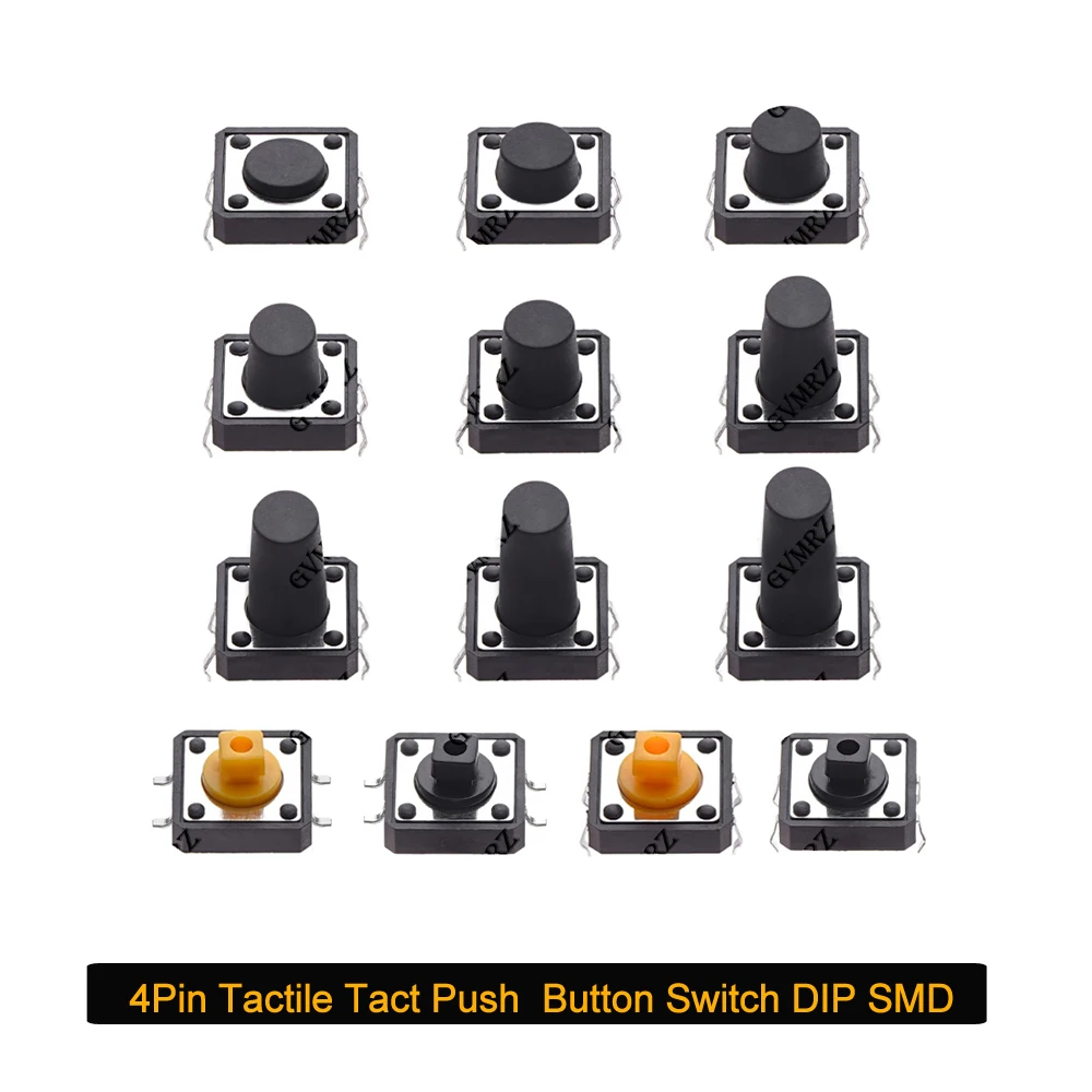 10개 12*12*7.3 PCB 마이크로 스위치 SMD 4핀 촉각 택트 푸시 버튼 스위..