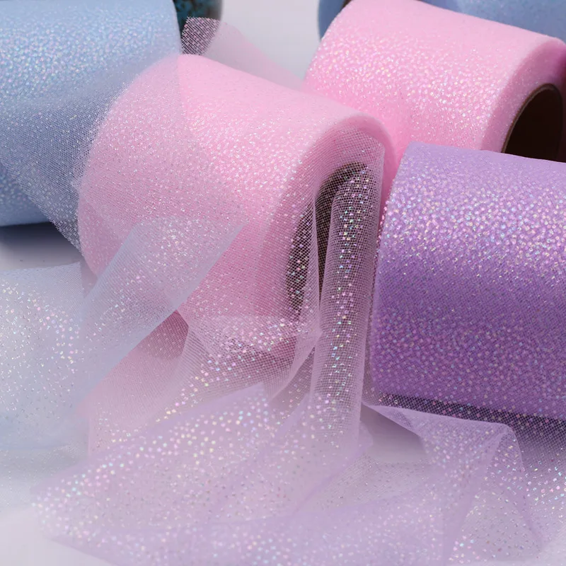 6cm 5Yards Rainbow Foil Dot Tulle Roll Organza Gauze Fabric Baby Shower Party Supplies DIY Hair Bows Handmade Material Supplies