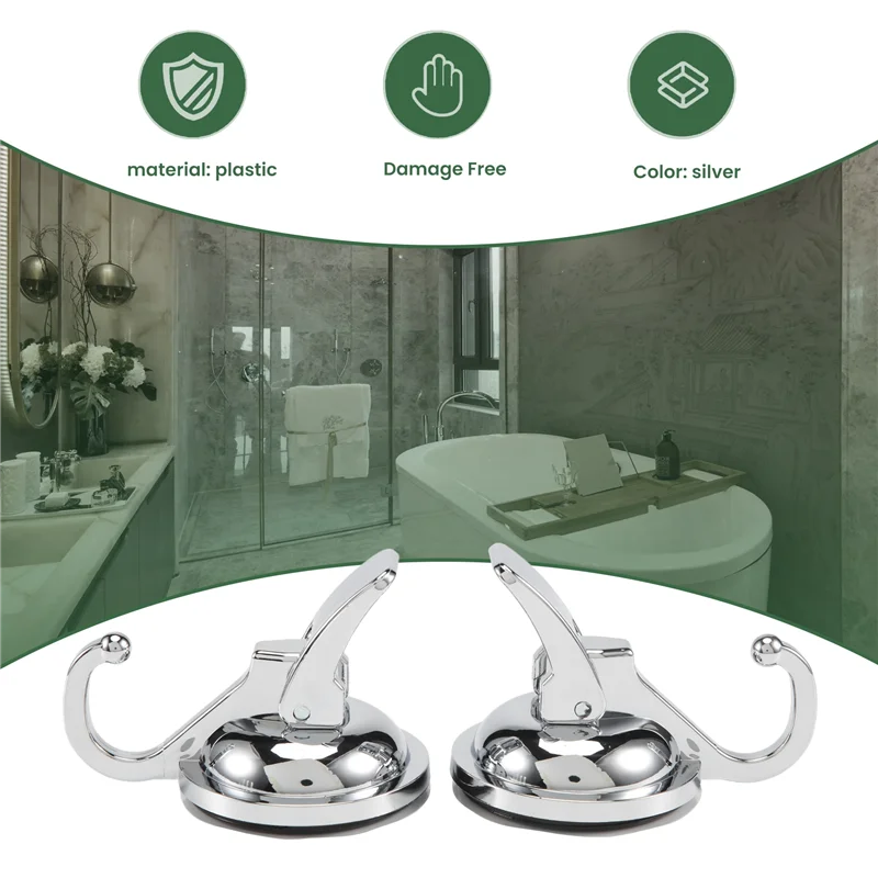 ABLU-Heavy Duty Vacuum Suction Cup Hooks (2 Pack) For Kitchen Bathroom Restroom Organization