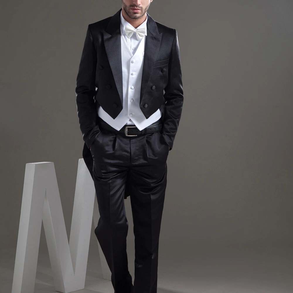 

Wedding Suits for Men Elegant Groom Best Man Tailcoat Fashion Peak Lapel Double Breasted Male Blazer Casual Slim Fit 3 Piece