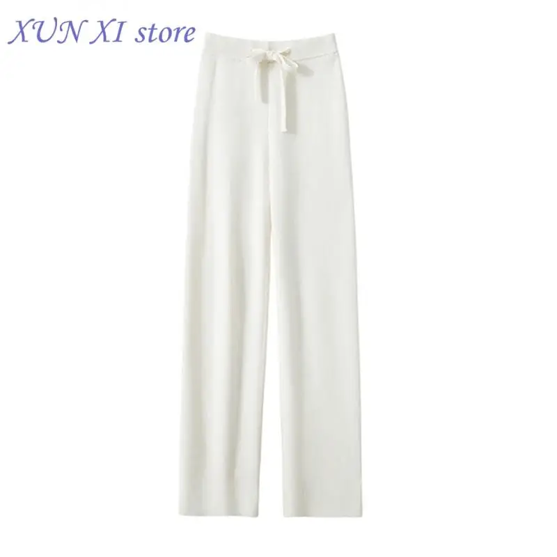New Knitted Wide-leg Pants for Women in Autumn Winter Thickened High-waisted White Straight Casual Floor-length Pants y2k pants