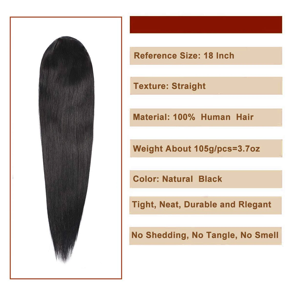 여성용 브라질리언 롱 스트레이트 헤어 내추럴 컬러 드로스트링 100% 레미 포니테일 익스텐션  1B 스트레이트 인모 포니테일