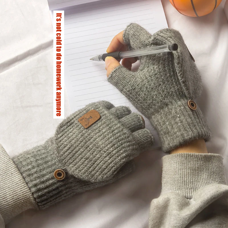 

Knitted Fingerless Gloves Winter Thicken Warm Touch Screen Gloves For Men Women Gloves Warm Half Finger Student Gloves