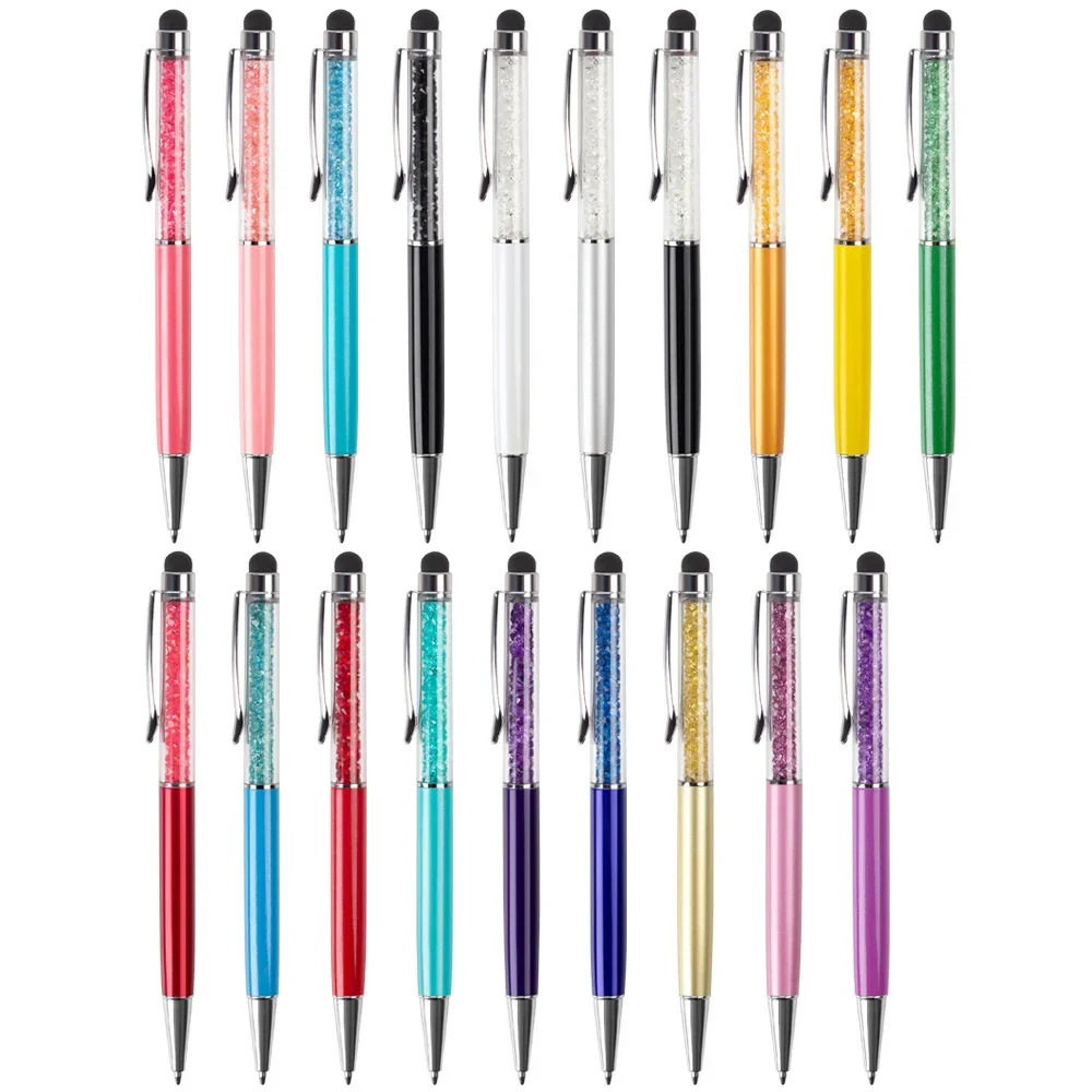 

20pcs Metal 2 In 1 Crystal Stylus Pen Capacitive Touch Screen Diamond Ballpoint Pen For Apple IPhone Ipad Samsung Huawei