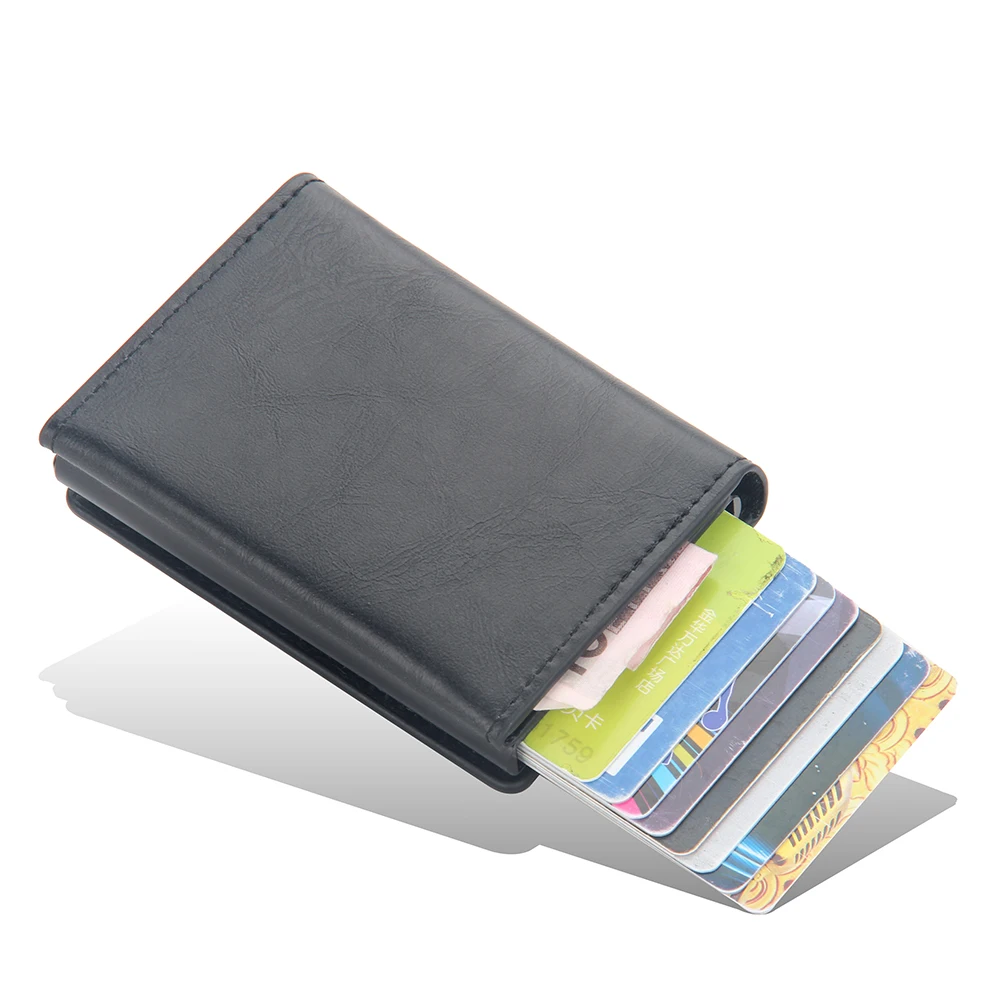Vintage Crazy Horse Leather Men Wallets Luxury RFID Protection Mini Metal Wallet Zipper Coin Pocket for Men and Women