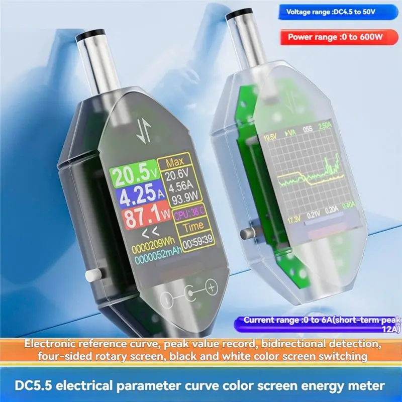 ABNL DT550 600W DC4.5-50V 디지털 전압 전류 테스터 DC5.5X2.5Mm 인터페이스 디지털 전력 및 용량 측정기 A