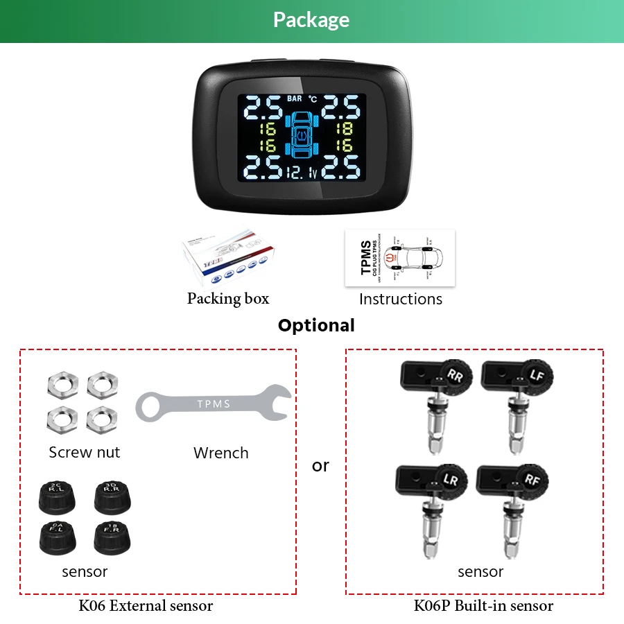 E-ACE Tyre Sensor Pressure USB Solar Digital Tire Pressure Monitor System Multifunctional Vehicles TMPS USB Port Security Alarm