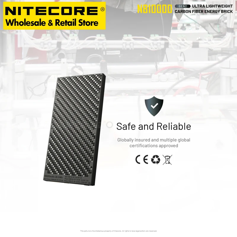 

Ultra Lightweight Carbon Fiber Mobile Charger NITECORE NB10000 GEN2 10000mAh Power Bank with Two-way PD + QC 3.0 Output