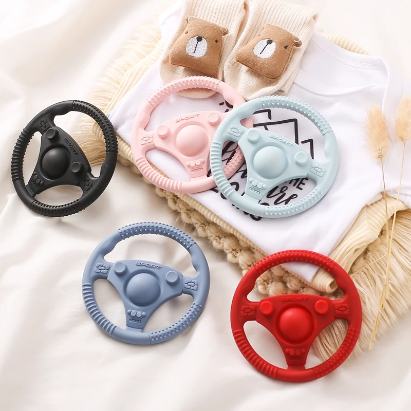 1PC Baby Food Grade Silicone Car Steering Wheel Nursing Teething Toys BPA Free Silicone Teether Toys For Newborn Teething Toys 2