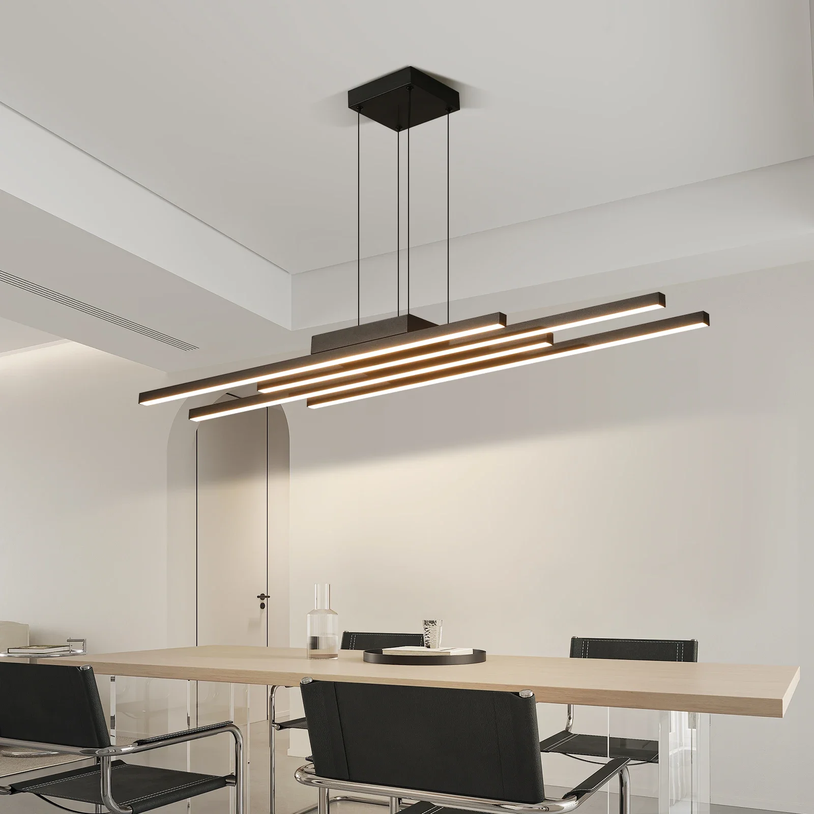 

Black Nordic chandelier modern minimalist bar counter living room dining light aluminum material LED lamp designer style