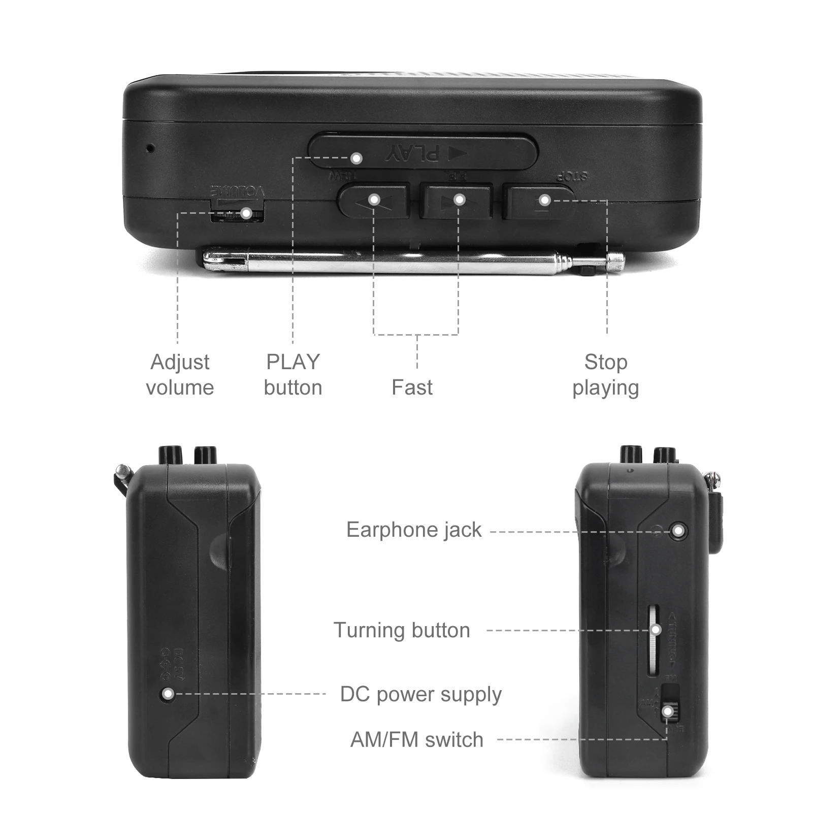 Portable Cassette Tape Player Built-in Speaker Personal Walkman AM/FM Radio with 3.5mm Eeadphone Jack Stereo Tape Music Player cassette player