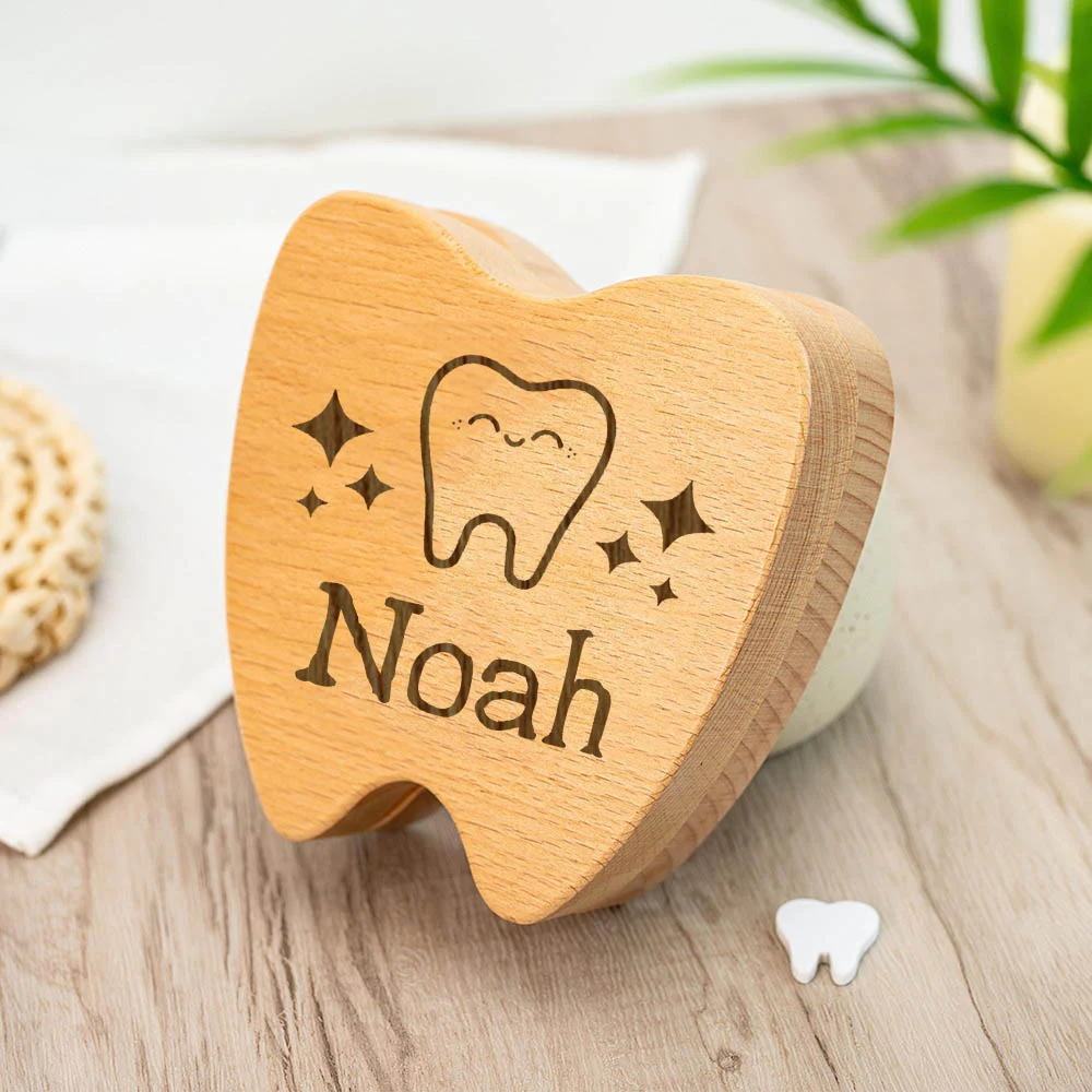 Custom Wooden Baby Teeth Storage Box Engraved Wooden Milk Teeth Box First Tooth Storage Tooth Fairy Trays Gift for Kids