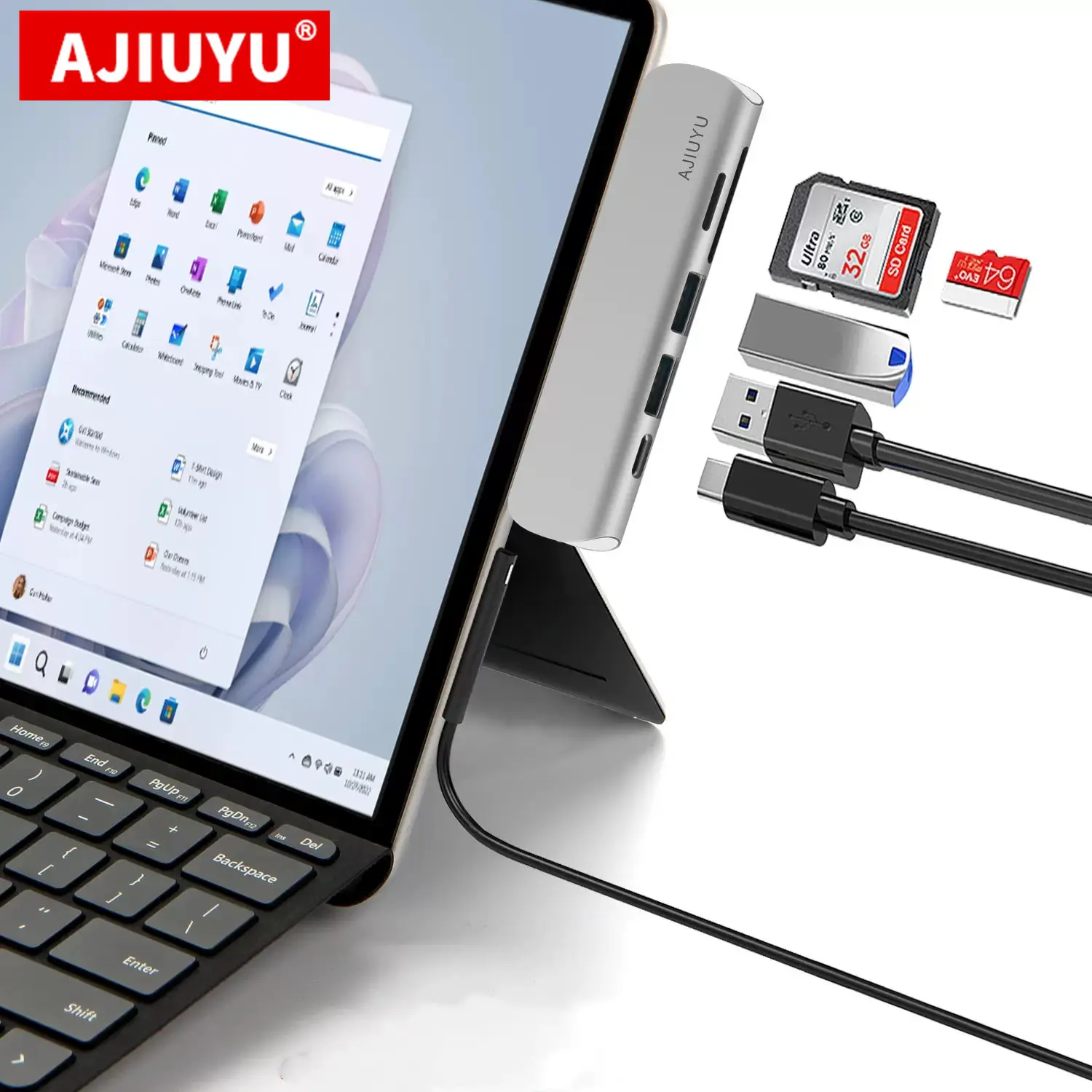 AJIUYU Type C HUB USB C to Multi USB3.0 HDMI Adapter Dock For Microsoft