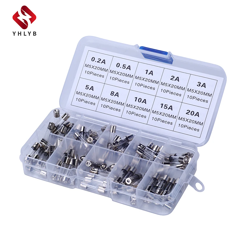 

100Pcs Set 5x20mm Quick Blow Glass Tube Fuse Assorted Kits Fast-blow Glass Fuses 0.2A 0.5A 1A 2A 3A 5A 8A 10A 15A 20A 30A Box