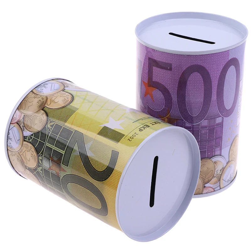 Hucha cilíndrica para monedas y billetes de euro y dólar_voghion.com
