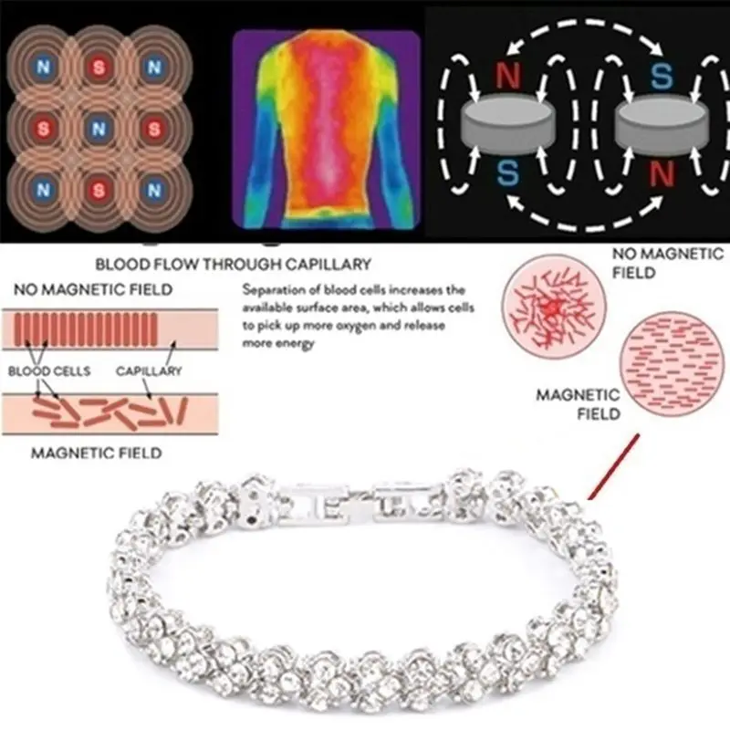 Women's Bracelet Fashion Crystal Cubic Zirconia Silver Color Weight Loss Magnetic Therapy Health Jewelry