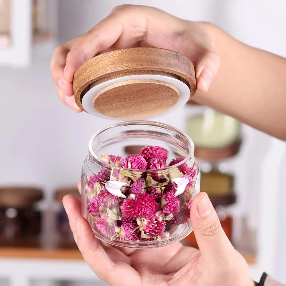Spice Containers - 8.5oz Glass Spice Jars Stackable Empty Round Spice Bottles for kitchen Seasoning,coffee bean,tea,suger,herbs 4