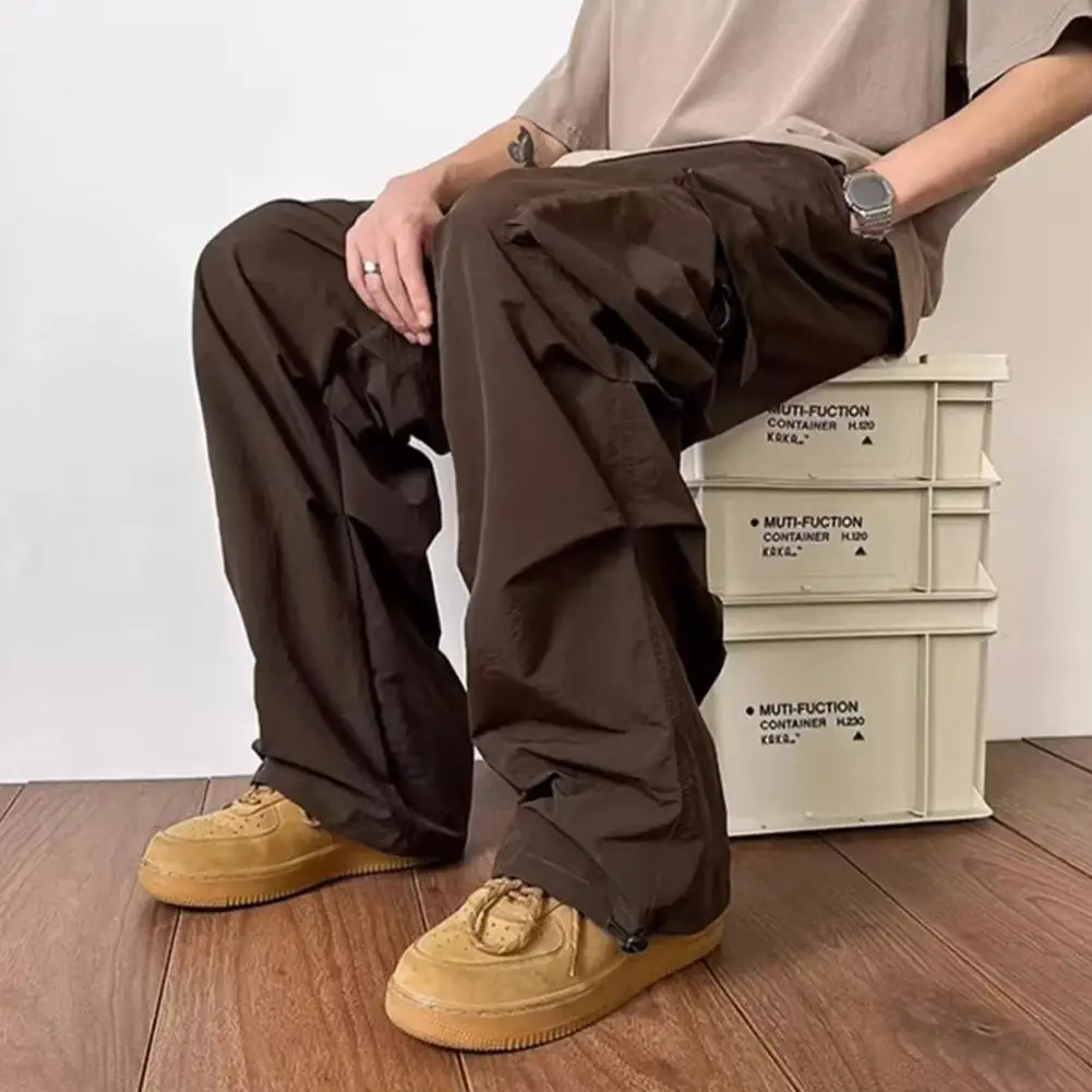 Solid Color Pants Men Cargo Pants Vintage-inspired Men's Cargo Oversized Wide Leg Multi Pockets Soft Breathable for High