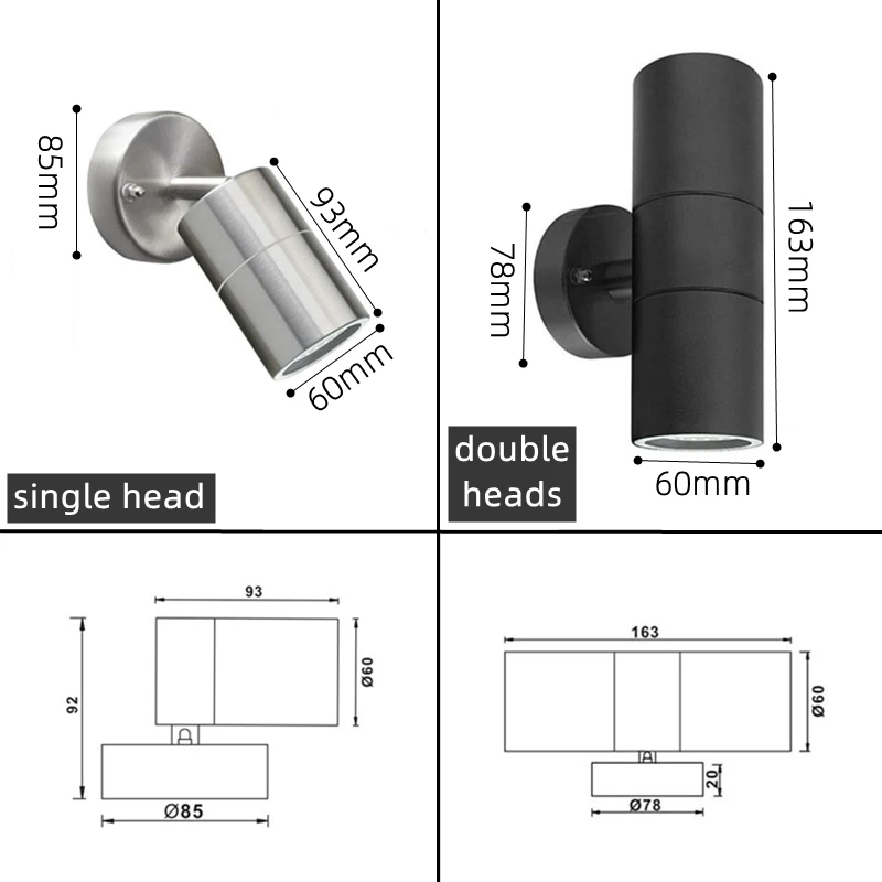 Outdoor LED GU10 Wall Lamp 5W/10W Stainless Steel Waterproof Up Down Spotlight Surface Mounted Garden Porch Wall Lighting Sconce
