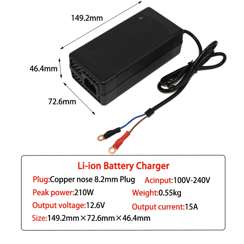 High-Power 10A/15A Lithium Battery Charger with Built-In Cooling Fan