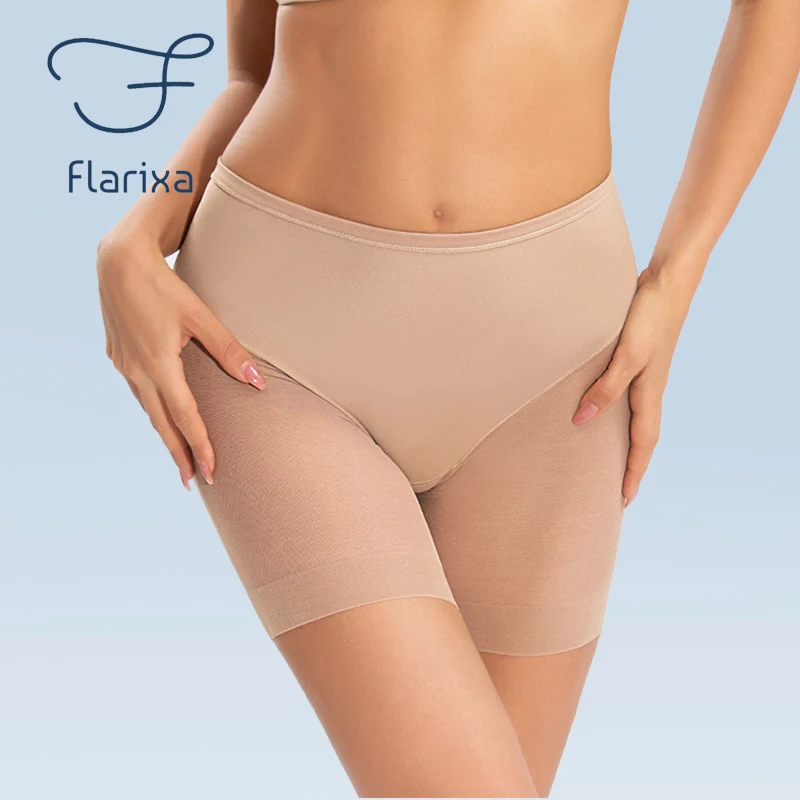 

Flarixa Plus Size Safety Shorts Women's Breathable Mesh Boxer Briefs High Waist Tummy Control Underwear Seamless Shaping Panties
