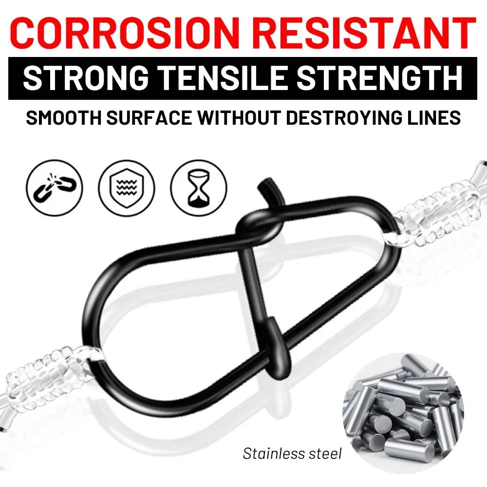 ZUKIBO 50/100pcs Bait Connector Black Swivel Stainless Steel Hook Connector Clip Fishing Accessories Against Seawater