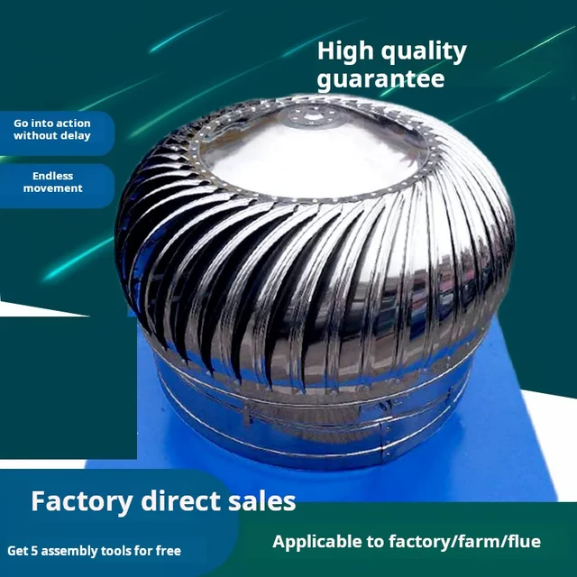 พัดลมระบายอากาศแบบลูกบอลลมธรรมชาติ 304 สแตนเลส ไม่ใช้พลังงาน สำหรับปล่องควันโรงงานและระบายอากาศในฟาร์ม แบบทิศทางเดียว 1