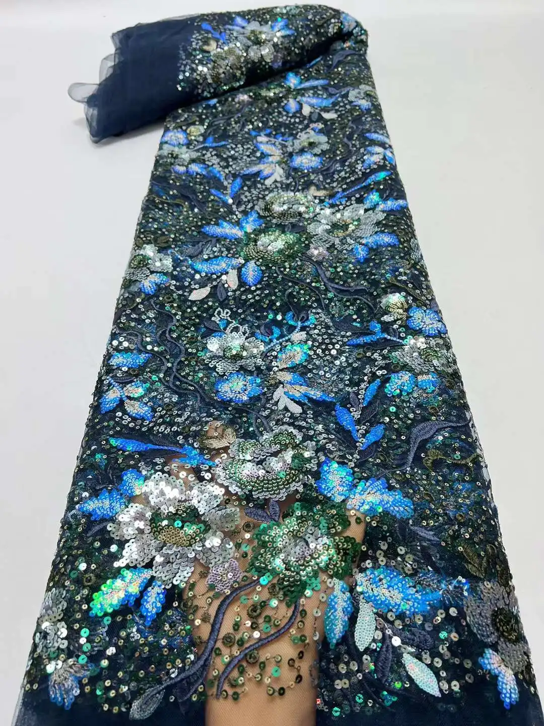 

2023 African Nigerian High Quality Tulle Lace Fabric Sequins Embroidery French Wedding Party Dress 5Yards Lace Fabric SewHX82504