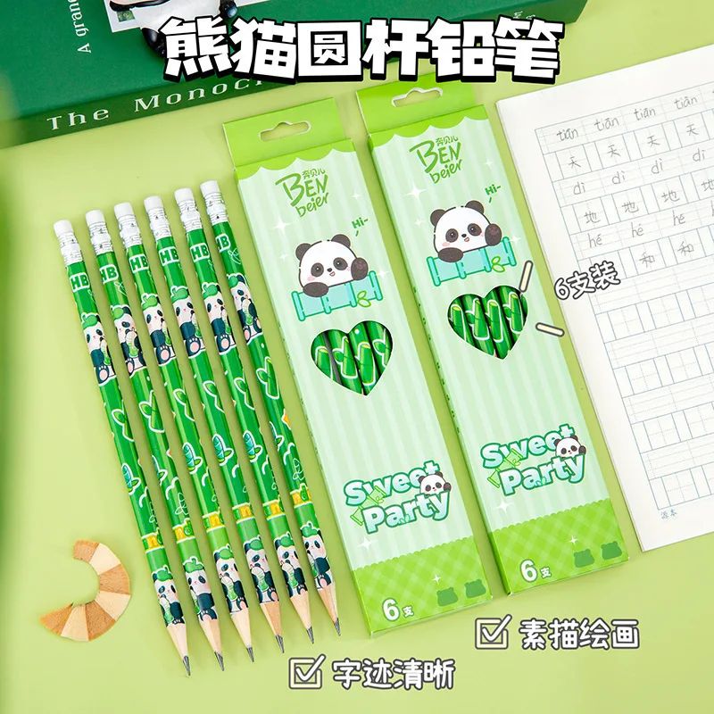 12 pezzi (2 set) Matite di piombo in legno Panda Premi per la scuola primaria Scuola materna per bambini Cancelleria per scrittura Matita HB simpatico cartone animato