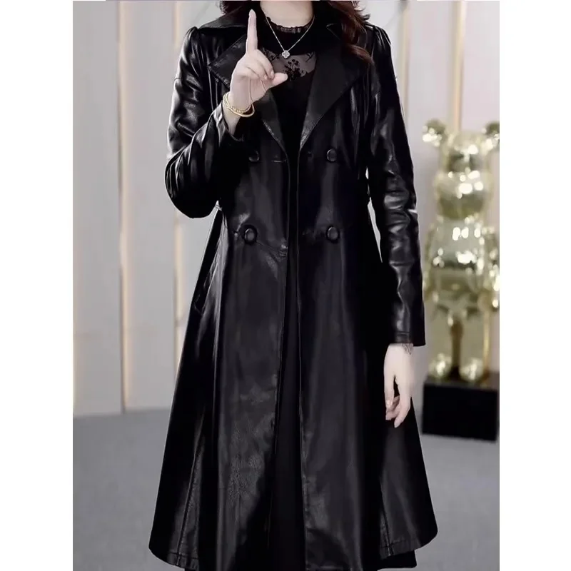Women's PU Leather Jacket | Elegant Long Coat