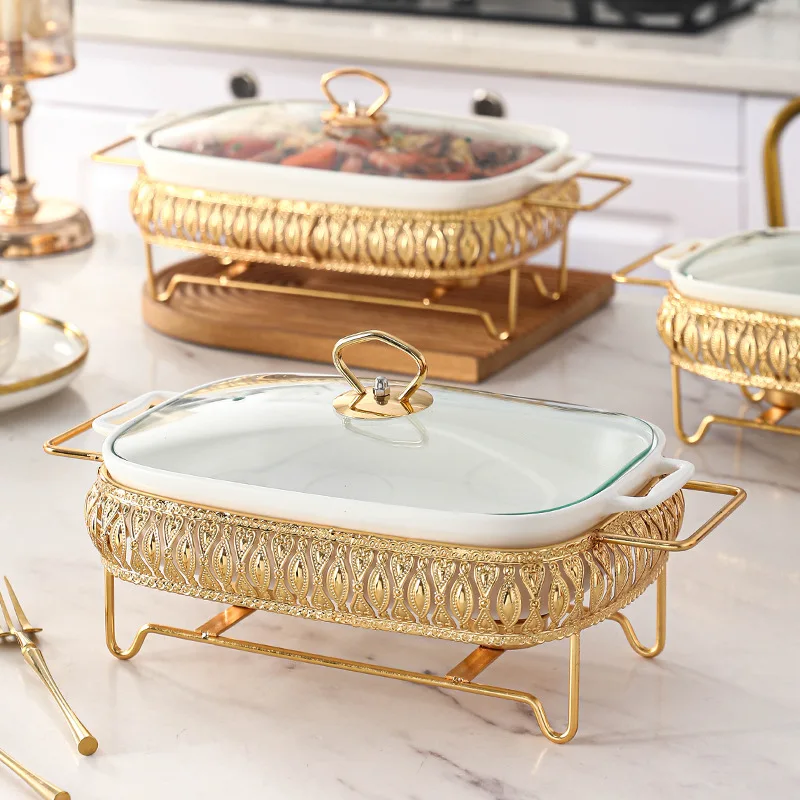 Juego de vajilla cuadrada de lujo con tapa y portavelas, vajilla