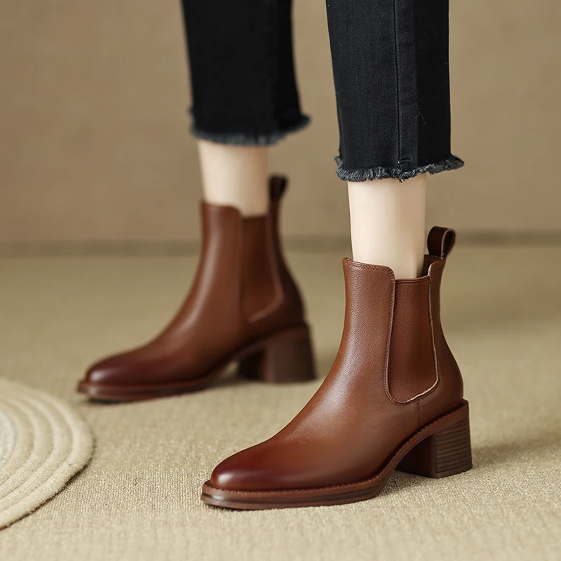 Damen Echtleder Stiefel Echtleder Damenschuhe Braune Kurze Stiefel